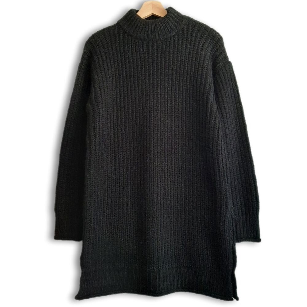Black Ribbed Knit Sweater Dress